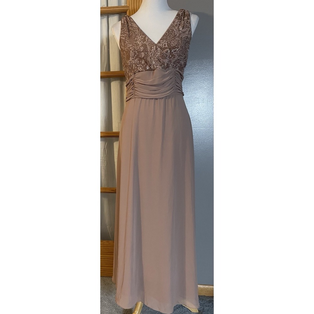 70s Patra Evening Gown Sz 14 Mauve Ruched Glitter USA Made Formal Pageant Prom